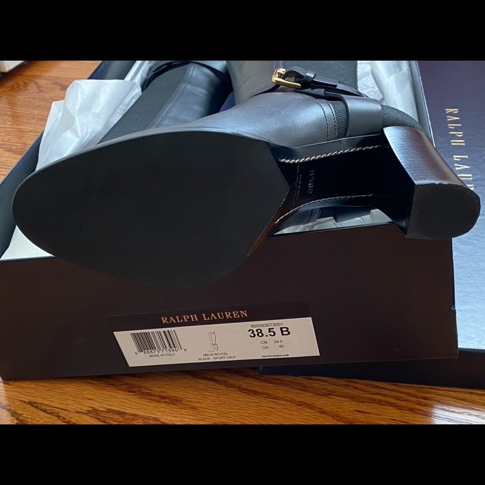 Ralph Lauren Collection- “Mela” tall Black calfskin boots, stretch gore panels. - Picture 13 of 13